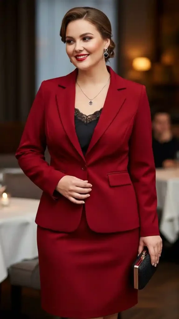 17+ Flattering Plus-Size Valentine’s Day Outfits Women Will Adore 4 blazer-and-skirt-set