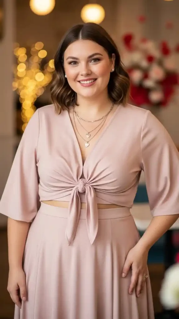 17+ Flattering Plus-Size Valentine’s Day Outfits Women Will Adore 14 knot-tops-and-matching-skirts