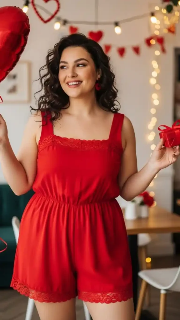 17+ Flattering Plus-Size Valentine’s Day Outfits Women Will Adore 10 square-neck-romper