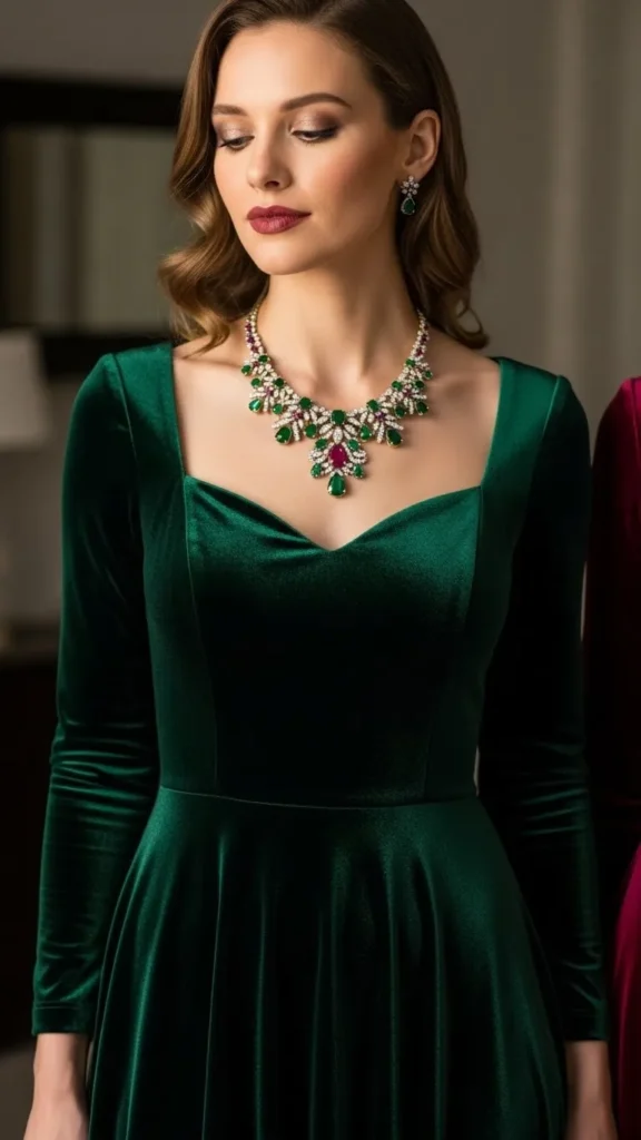 velvet-dress-with-statement-necklace