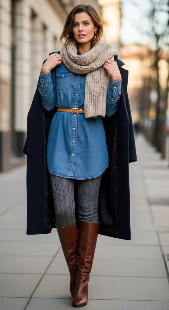 denim-shirt-dress-with-knit-tight