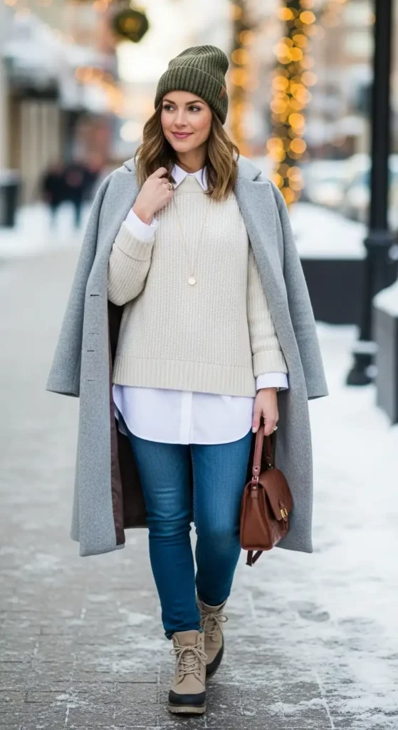 15 Cozy and Practical Winter Outfit Ideas to Stay Warm and Chic 7 layered-shirt-and-sweater-combo