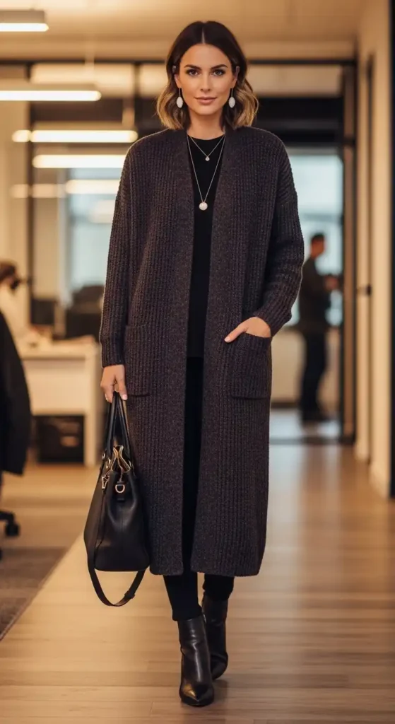 16 Winter Outfits For Work Ideas To Transform Your Office Style 16 long-duster-cardigan-leggings