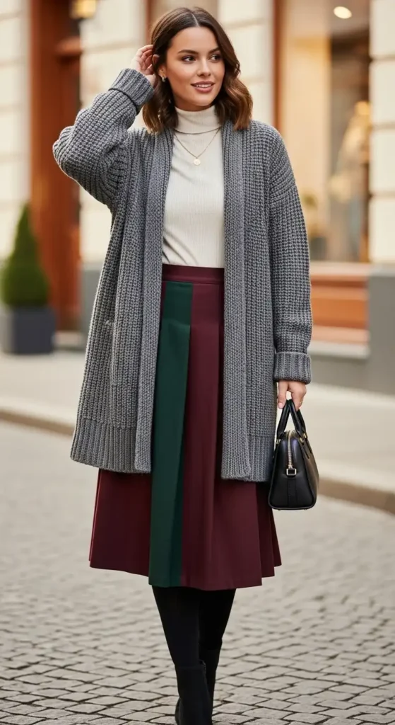 15 Cozy and Practical Winter Outfit Ideas to Stay Warm and Chic 10 longline-cardigan-with-midi-skirt