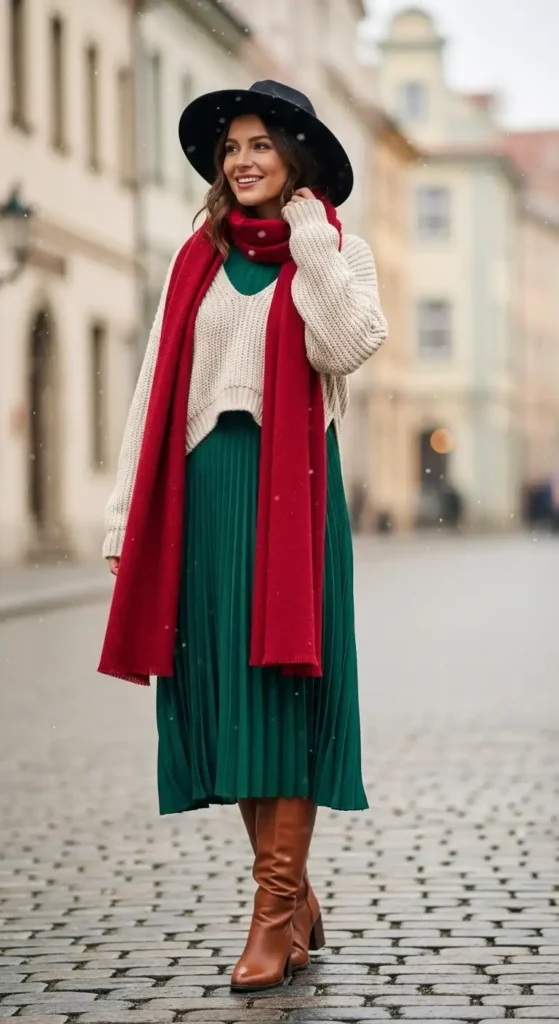 pleated-midi-dress-with-sweater