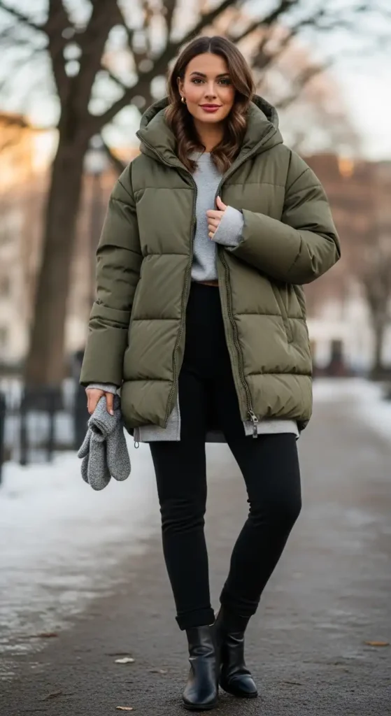 15 Cozy and Practical Winter Outfit Ideas to Stay Warm and Chic 3 puffer-jacket-with-leggings