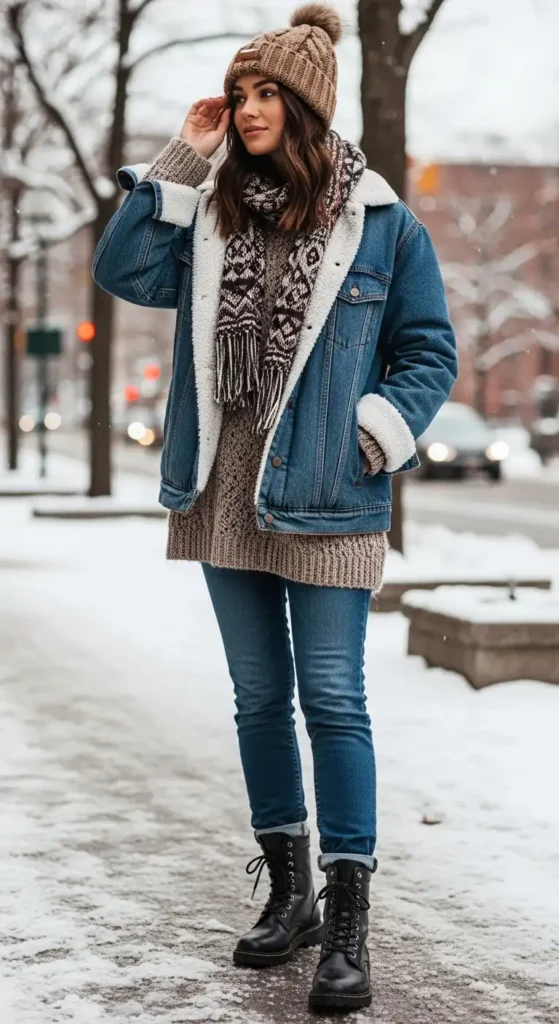 15 Cozy and Practical Winter Outfit Ideas to Stay Warm and Chic 9 sherpa-jacket-with-denim