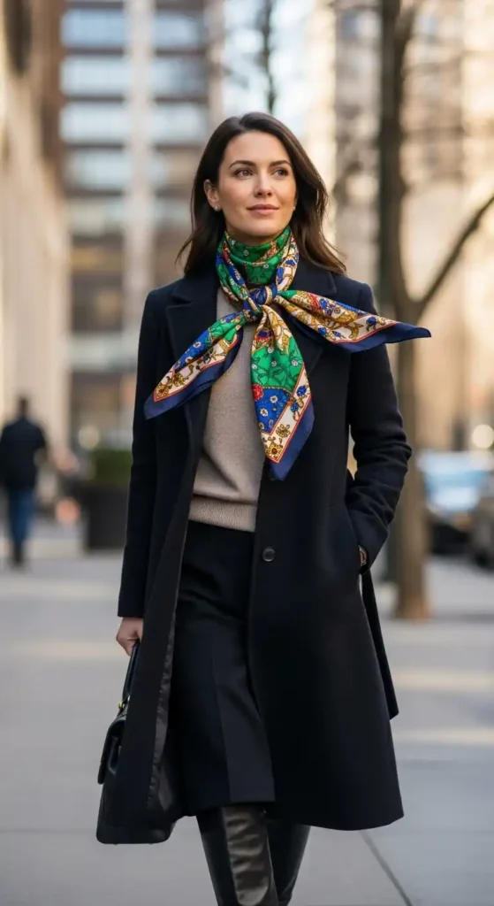 16 Winter Outfits For Work Ideas To Transform Your Office Style 14 silk-scarf-accent-wool-coat