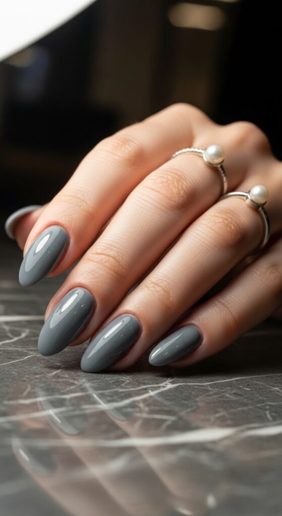 15 Trendy And Gorgeous Classy Nails Ideas You’ll Love to Try 8 elegant-grey-gloss-nail