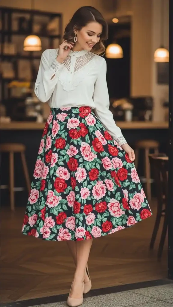 floral-midi-skirt-with-white-blouse
