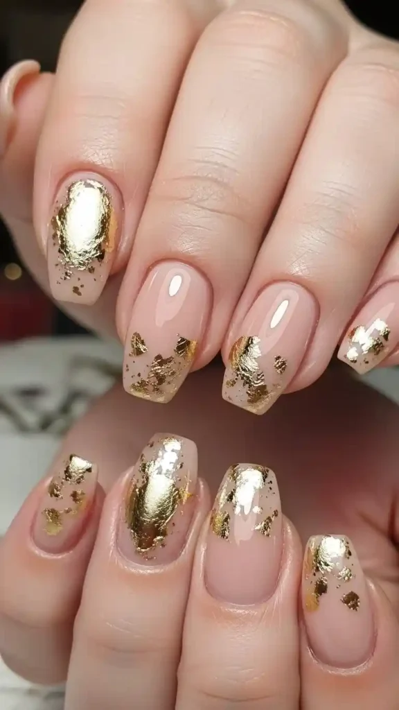 nude-nails-with-gold-foil-touches