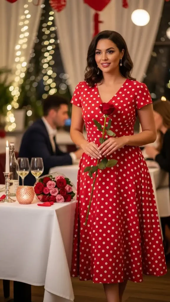 17 Best Classy Valentine Day Outfit Ideas for an Elegant Look 6 polka-dot-midi-dress