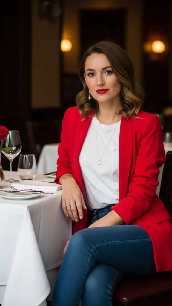 17 Best Classy Valentine Day Outfit Ideas for an Elegant Look 10 red-blazer-with-white-tee-and-skinny-jeans