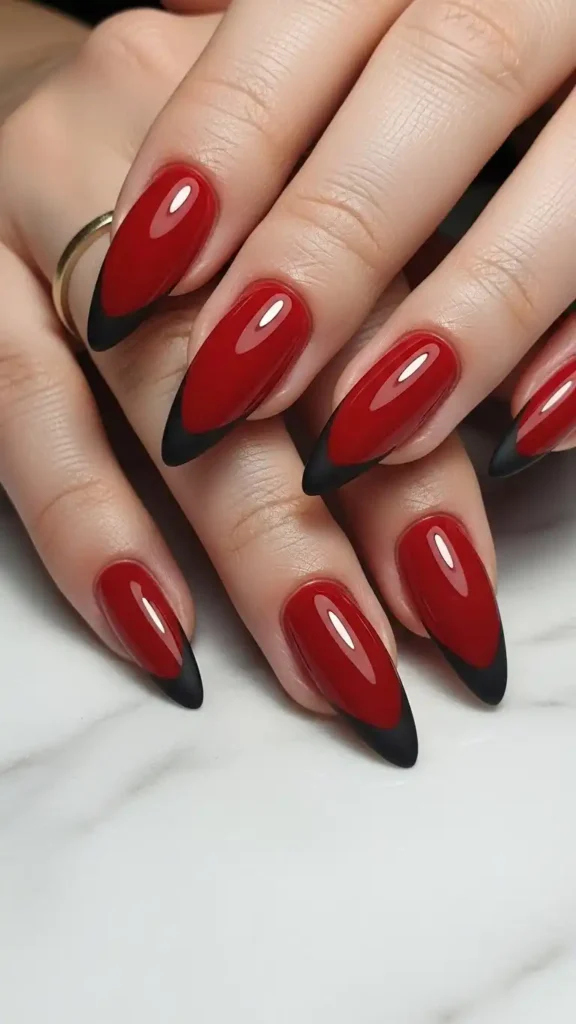 red-nails-with-black-tips