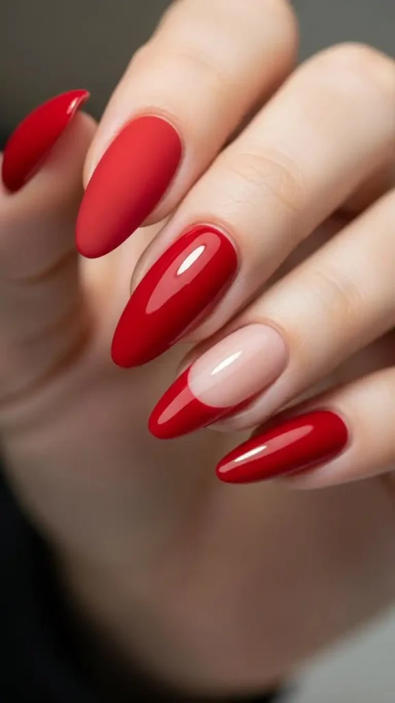 red-nails-with-matte-and-gloss-combo