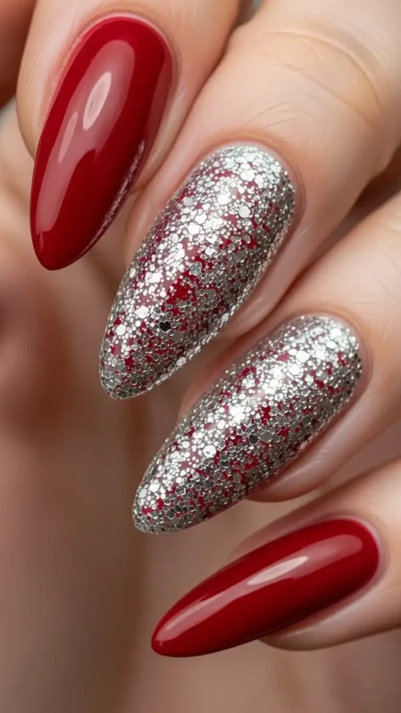 sparkly-red-nails-with-silver-glitter
