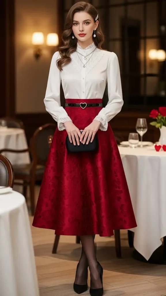 17 Best Classy Valentine Day Outfit Ideas for an Elegant Look 3 white-blouse-with-high-waisted-skirt