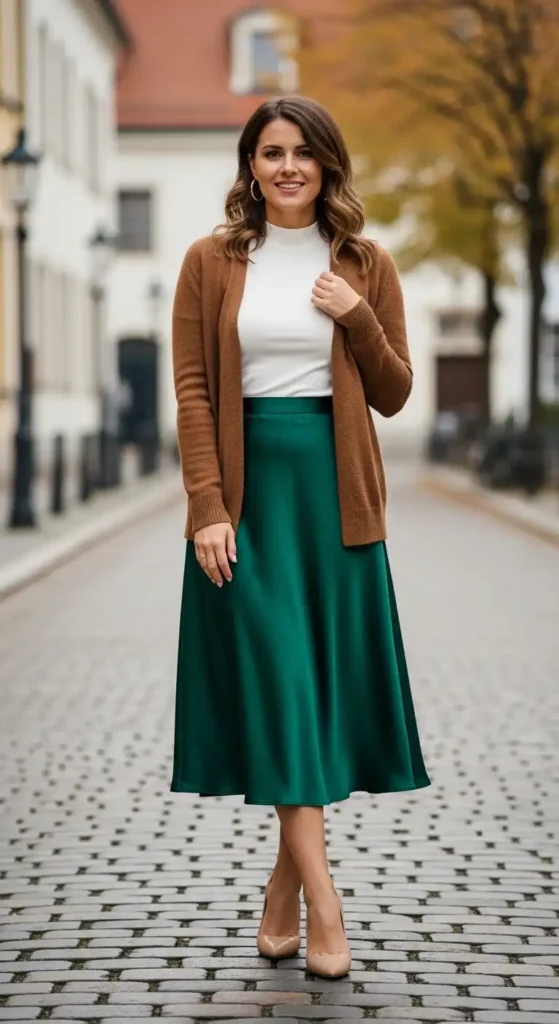 brown-cardigan-white-top