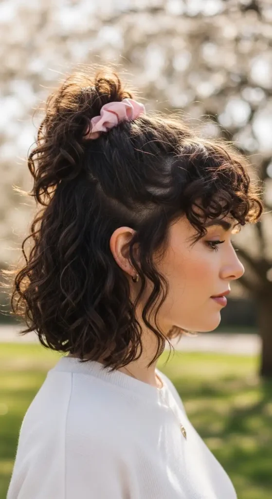 curly-half-up-style-with-scrunchie