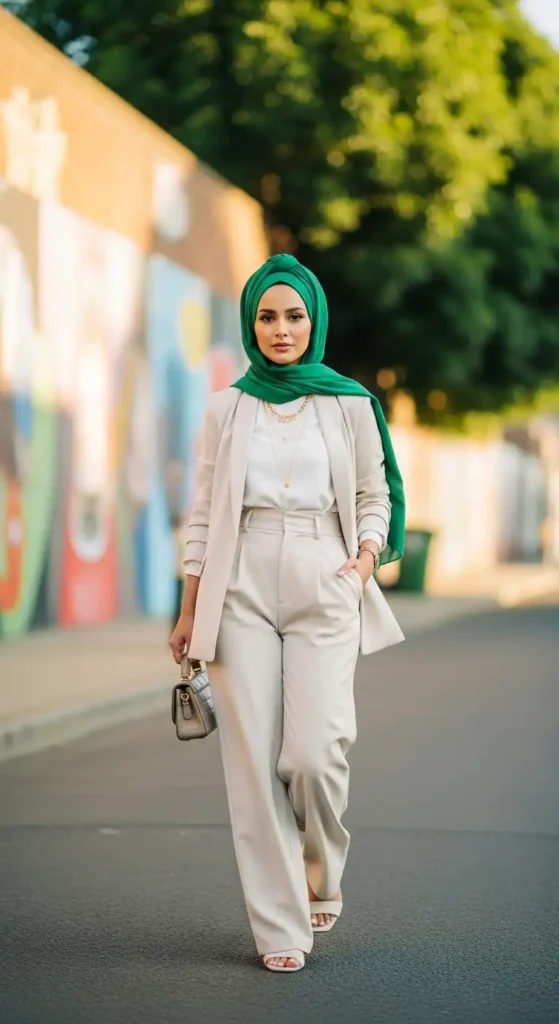 emerald-green-hijab-with-cream-blazer-and-pants