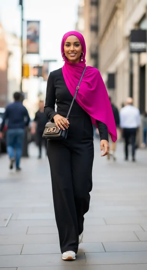 fuchsia-hijab-with-black-jumpsuit