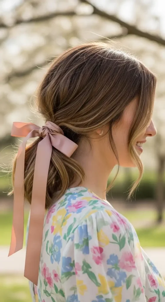 low-ponytail-with-satin-ribbon-tie