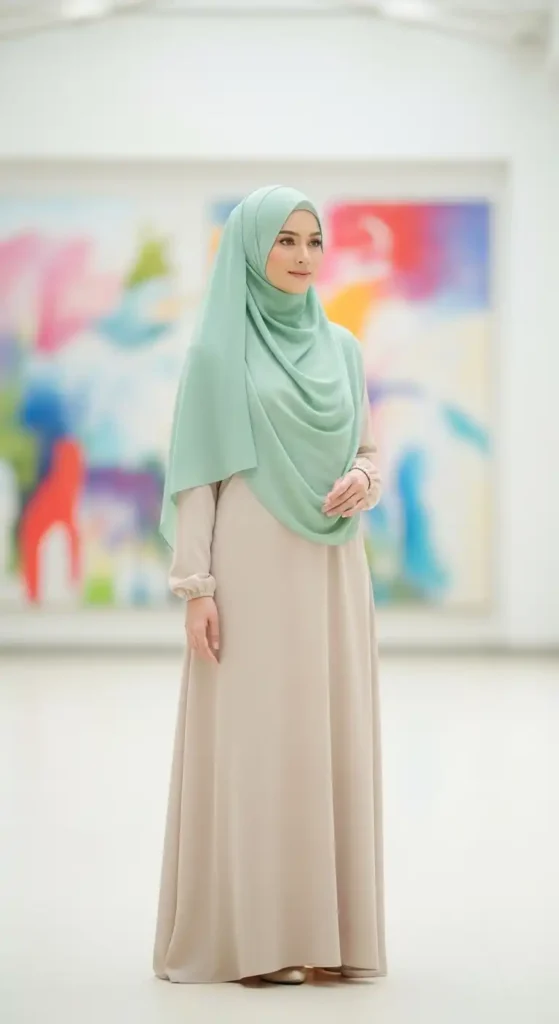 mint-green-hijab-with-beige-maxi-dress