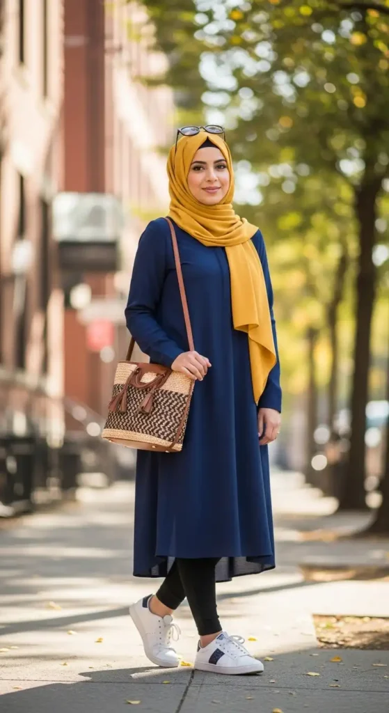 mustard-hijab-with-navy-tunic-and-black-leggings