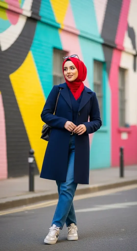 red-hijab-with-navy-blue-coat-and-jeans