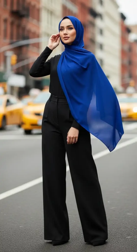 royal-blue-hijab-with-monochrome-outfit