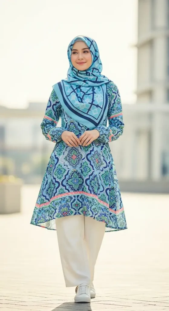 sky-blue-hijab-with-patterned-tunic-and-white-pants