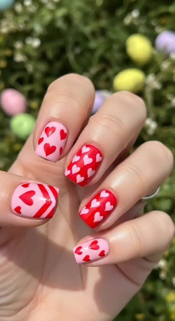 classic-red-and-pink-heart-nail-art