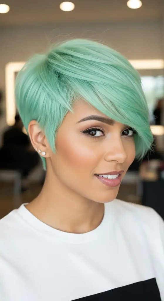 17 Gorgeous Colorful Short Hairstyles for Every Personality 8 mint-green-pixie