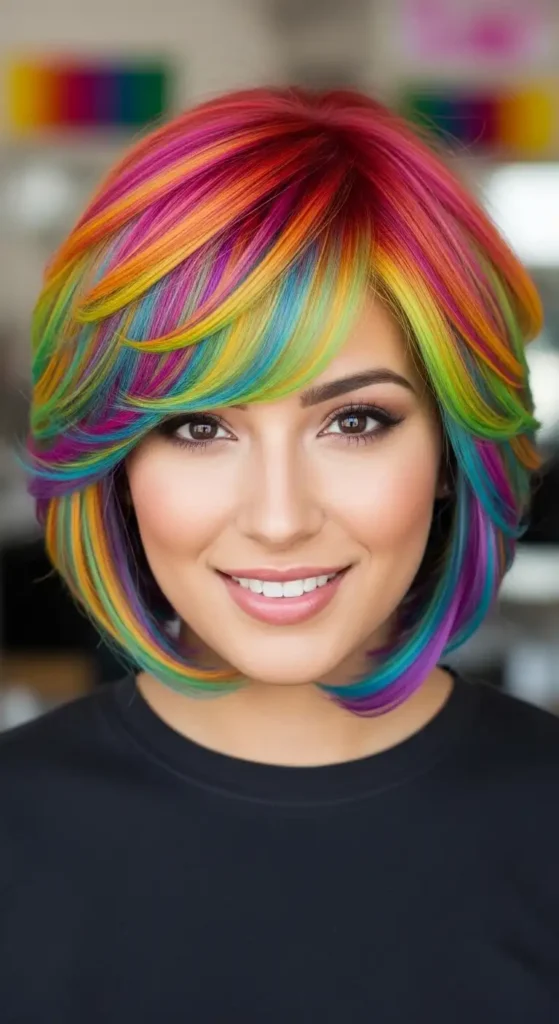 17 Gorgeous Colorful Short Hairstyles for Every Personality 3 rainbow-bob