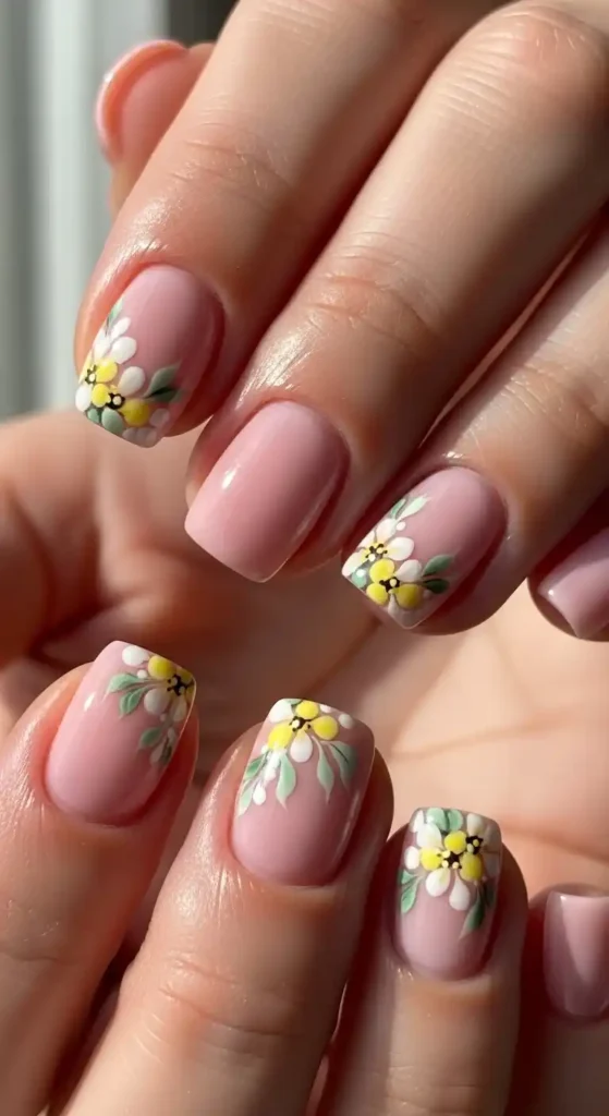 soft-pink-floral-accents-on-short-nails