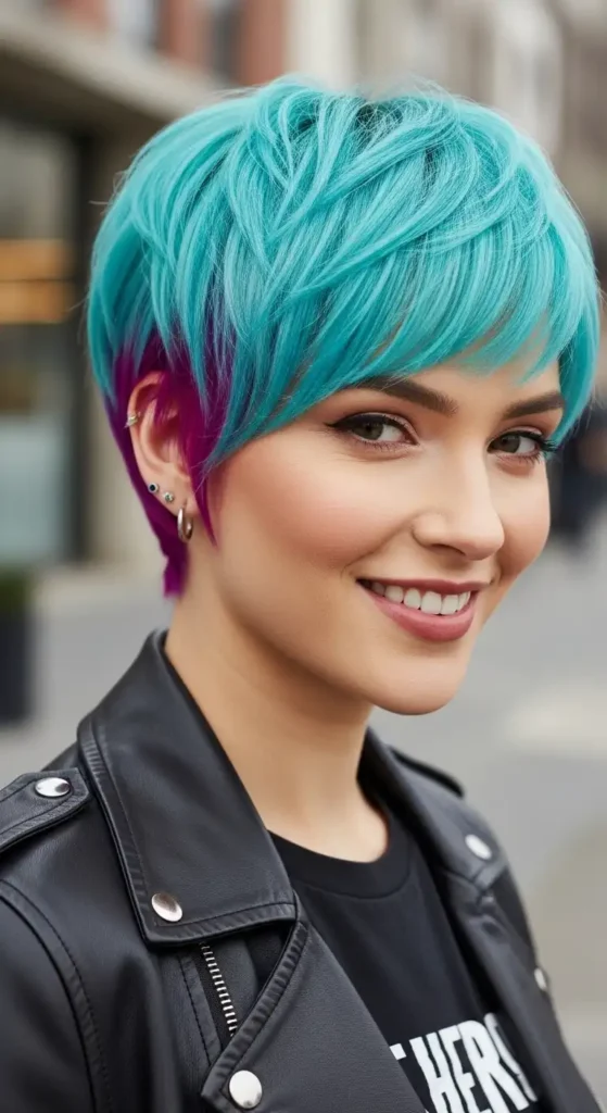 17 Gorgeous Colorful Short Hairstyles for Every Personality 14 turquoise-pixie-with-underlights