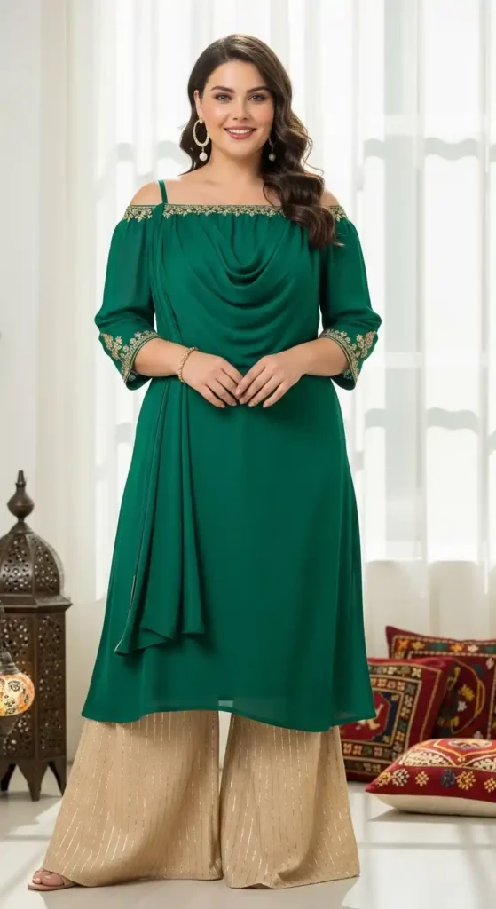 off-shoulder-kurti-with-flared-pants