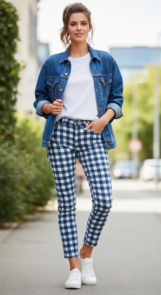 checked-ankle-jeans-with-denim-jacket