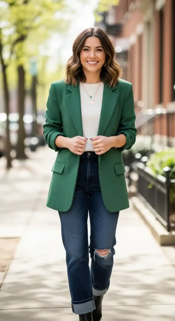 green-blazer-over-neutral-top-and-jeans