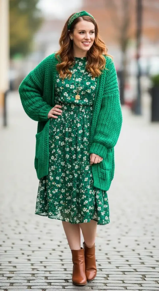 green-cardigan-with-midi-dress