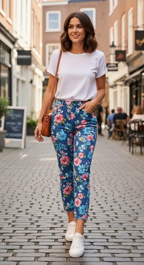 high-waist-floral-printed-ankle-jeans-with-white-tee