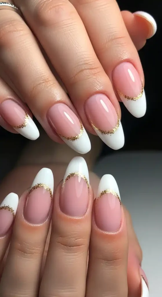 luxury-french-tips-with-gold-glitter