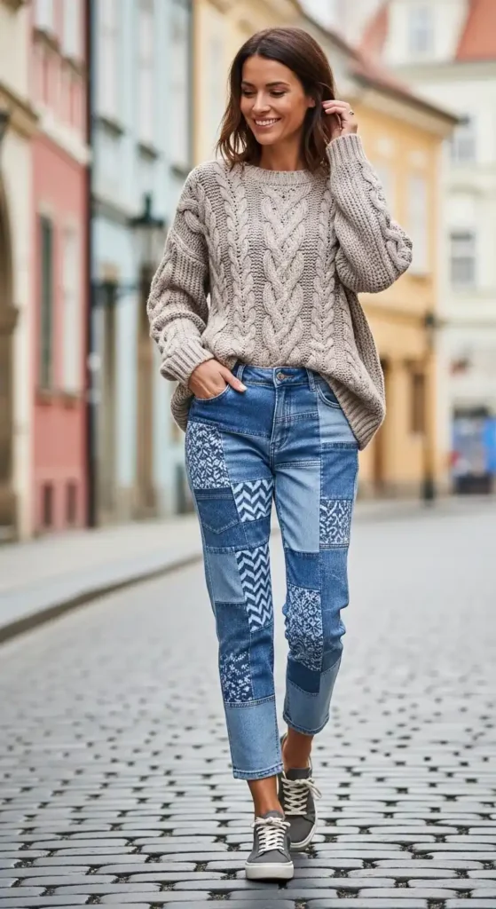 patchwork-ankle-jeans-with-knit-sweater
