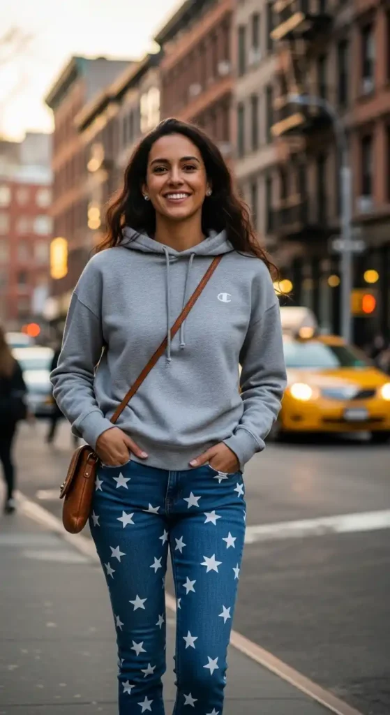 star-print-ankle-jeans-with-hoodie