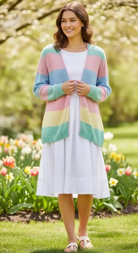 pastel-cardigan-over-white-dress