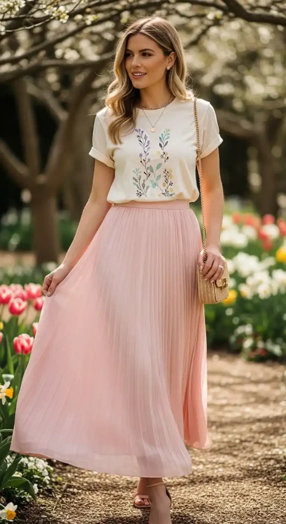 pleated-skirt-with-graphic-tee