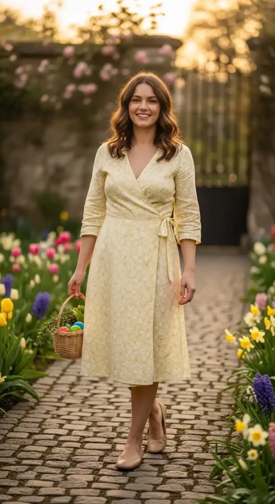 wrap-dress-with-simple-flats