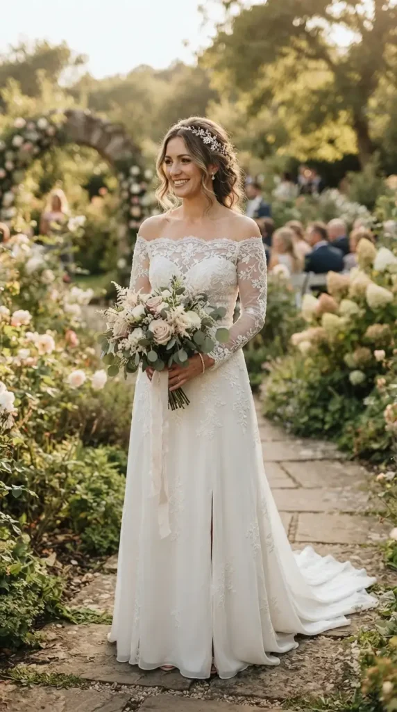 off-shoulder-long-sleeves-wedding-dress